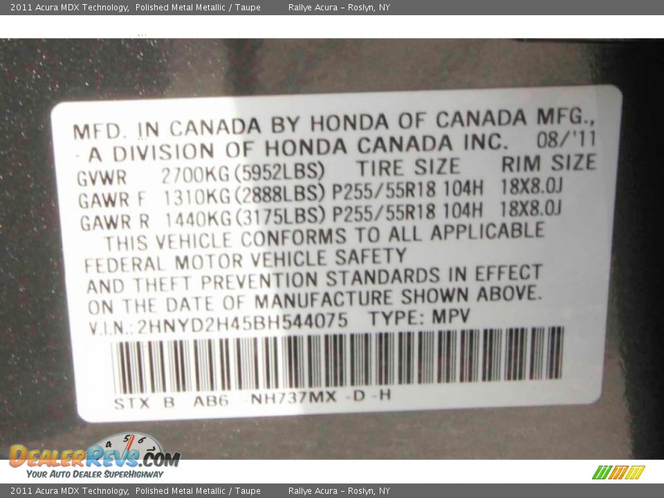 2011 Acura MDX Technology Polished Metal Metallic / Taupe Photo #23