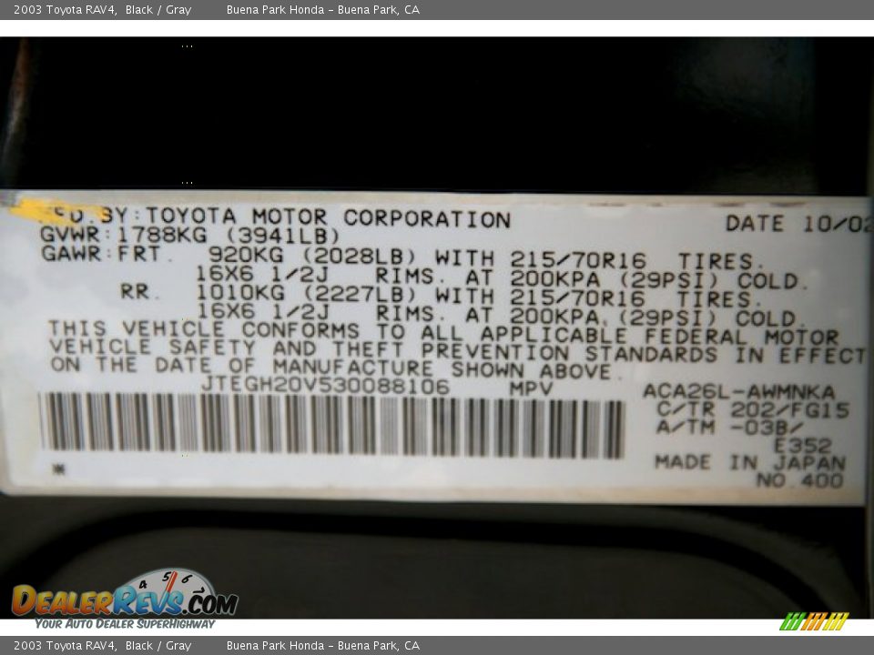 2003 Toyota RAV4 Black / Gray Photo #36