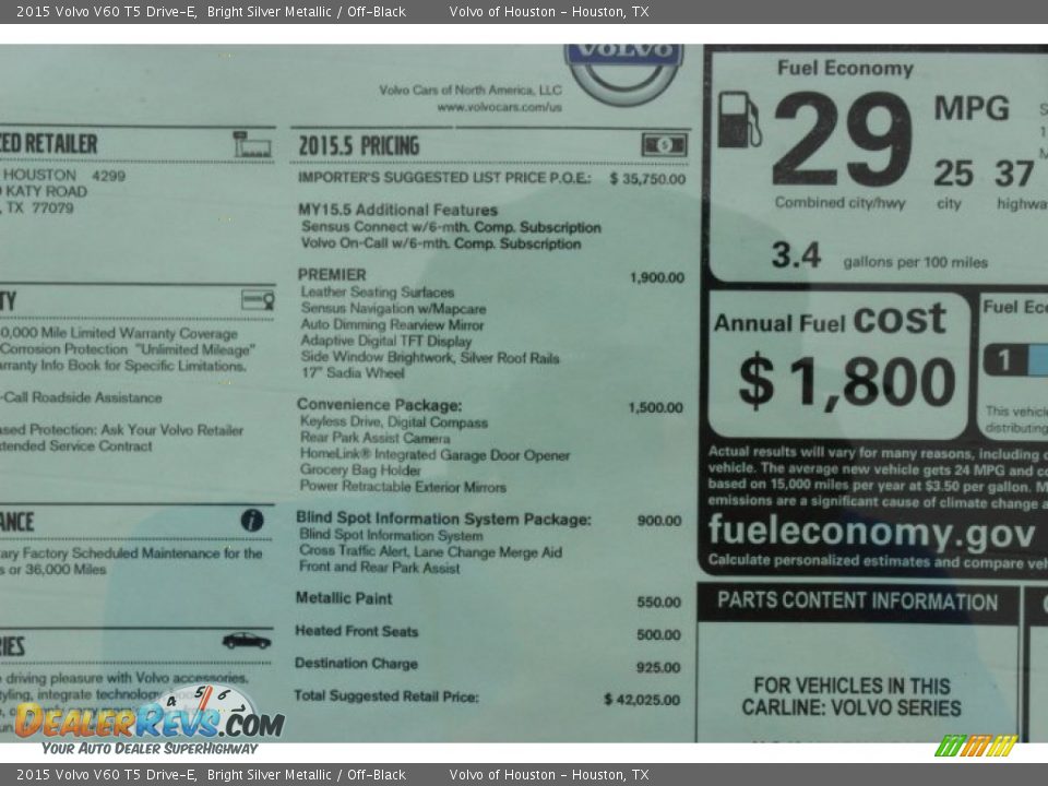 2015 Volvo V60 T5 Drive-E Bright Silver Metallic / Off-Black Photo #33