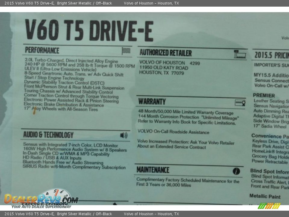 2015 Volvo V60 T5 Drive-E Bright Silver Metallic / Off-Black Photo #34