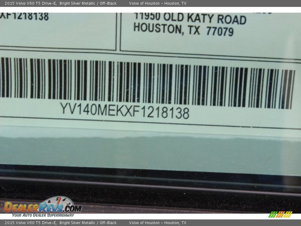 2015 Volvo V60 T5 Drive-E Bright Silver Metallic / Off-Black Photo #36