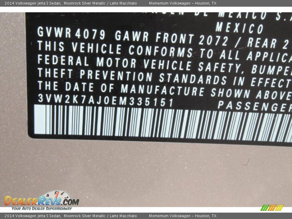 2014 Volkswagen Jetta S Sedan Moonrock Silver Metallic / Latte Macchiato Photo #24