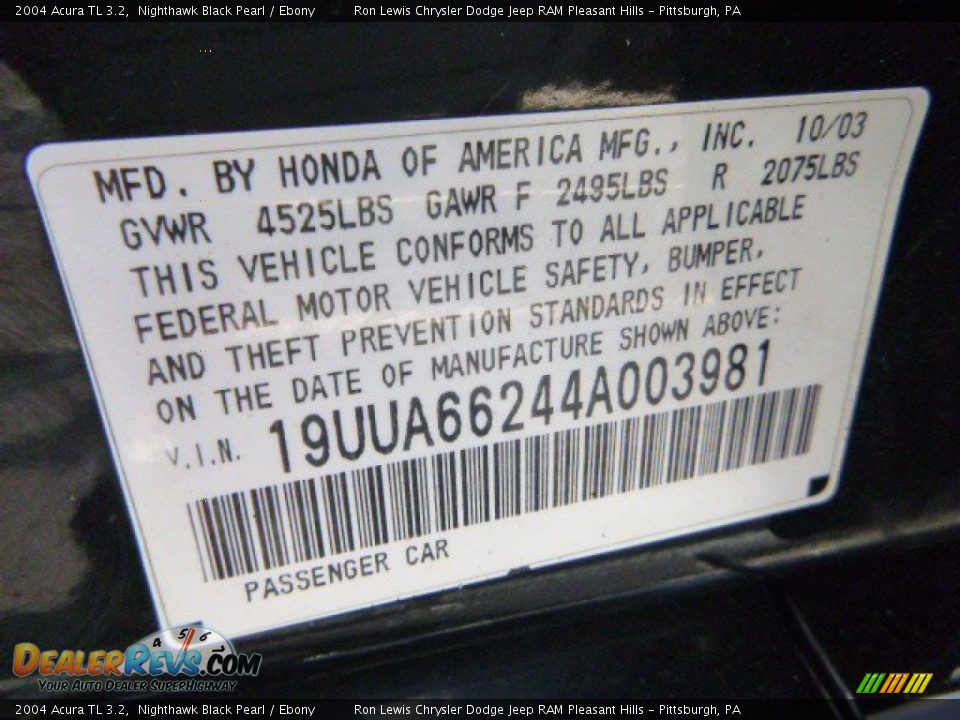 2004 Acura TL 3.2 Nighthawk Black Pearl / Ebony Photo #19