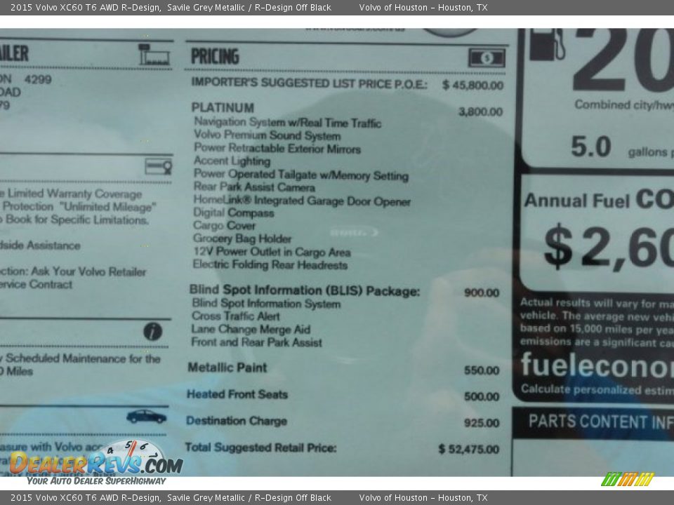 2015 Volvo XC60 T6 AWD R-Design Savile Grey Metallic / R-Design Off Black Photo #32