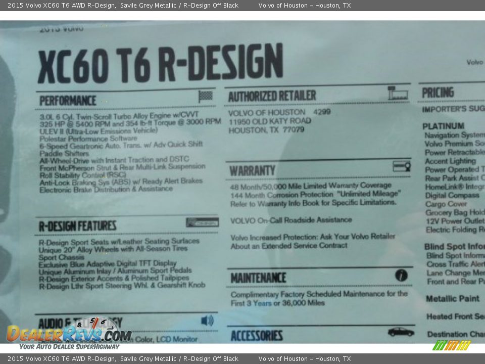 2015 Volvo XC60 T6 AWD R-Design Savile Grey Metallic / R-Design Off Black Photo #33