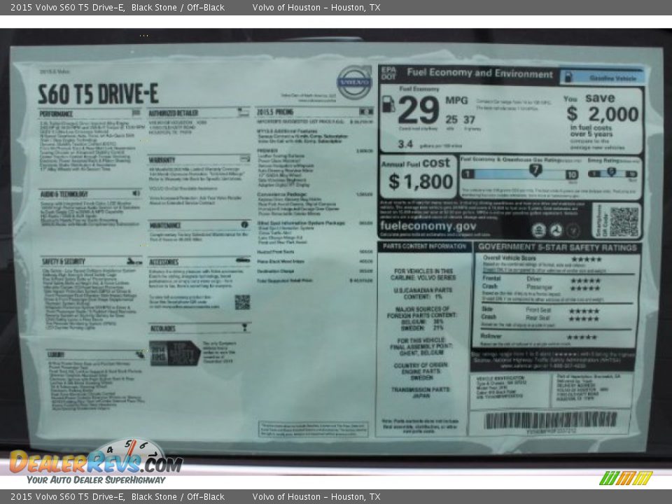 2015 Volvo S60 T5 Drive-E Black Stone / Off-Black Photo #31