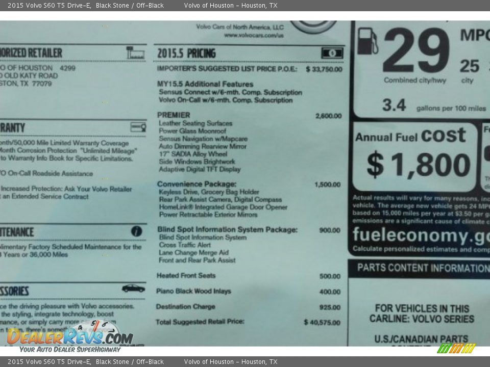 2015 Volvo S60 T5 Drive-E Black Stone / Off-Black Photo #32