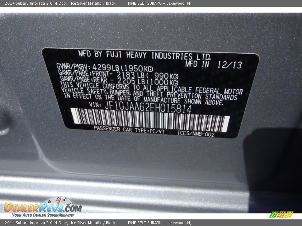 2014 Subaru Impreza 2.0i 4 Door Ice Silver Metallic / Black Photo #26