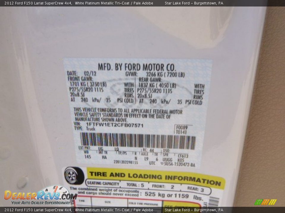 2012 Ford F150 Lariat SuperCrew 4x4 White Platinum Metallic Tri-Coat / Pale Adobe Photo #20