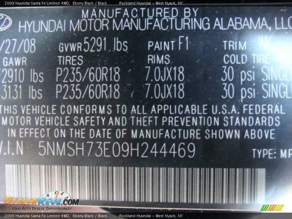 2009 Hyundai Santa Fe Limited 4WD Ebony Black / Black Photo #30