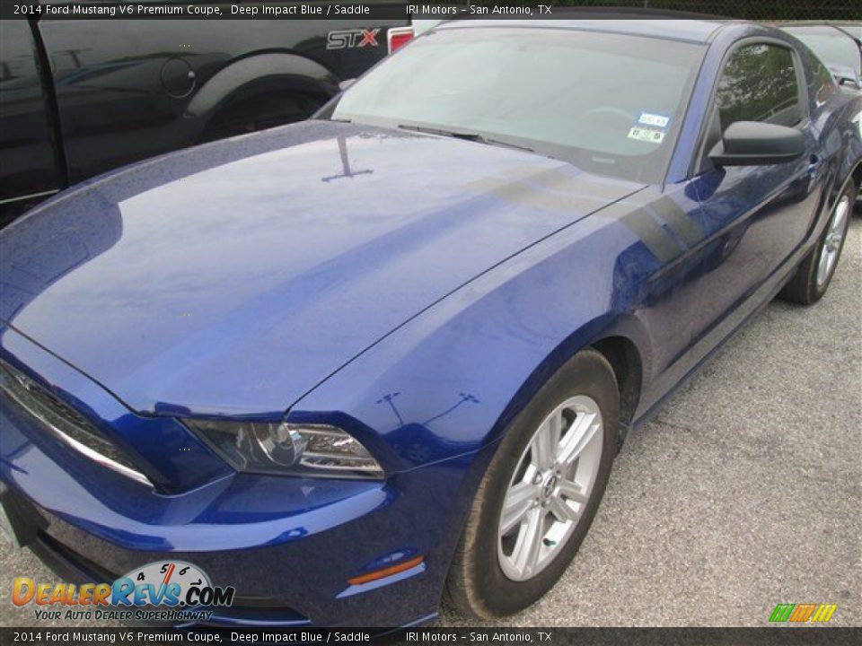 2014 Ford Mustang V6 Premium Coupe Deep Impact Blue / Saddle Photo #3