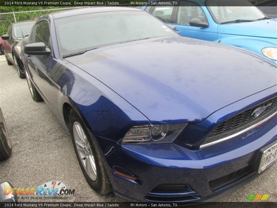 2014 Ford Mustang V6 Premium Coupe Deep Impact Blue / Saddle Photo #4
