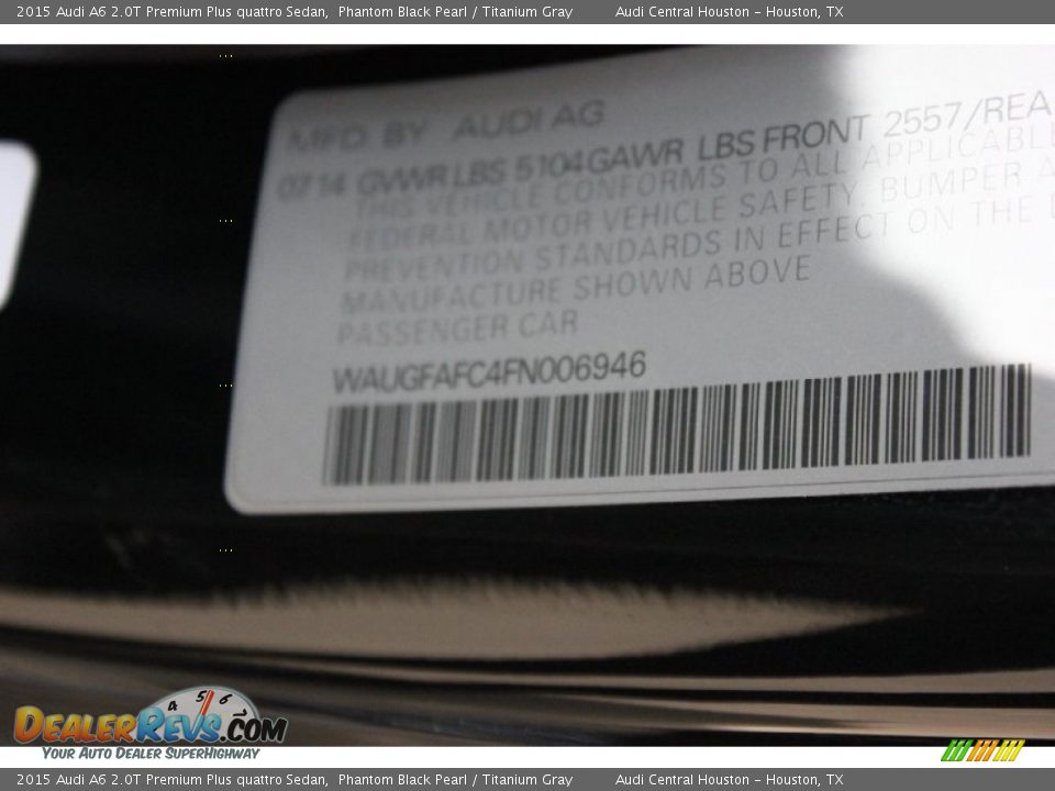 2015 Audi A6 2.0T Premium Plus quattro Sedan Phantom Black Pearl / Titanium Gray Photo #31