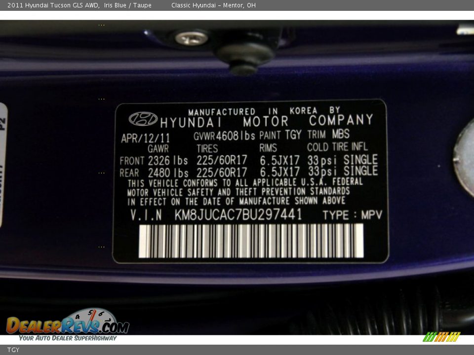 Hyundai Color Code TGY Iris Blue