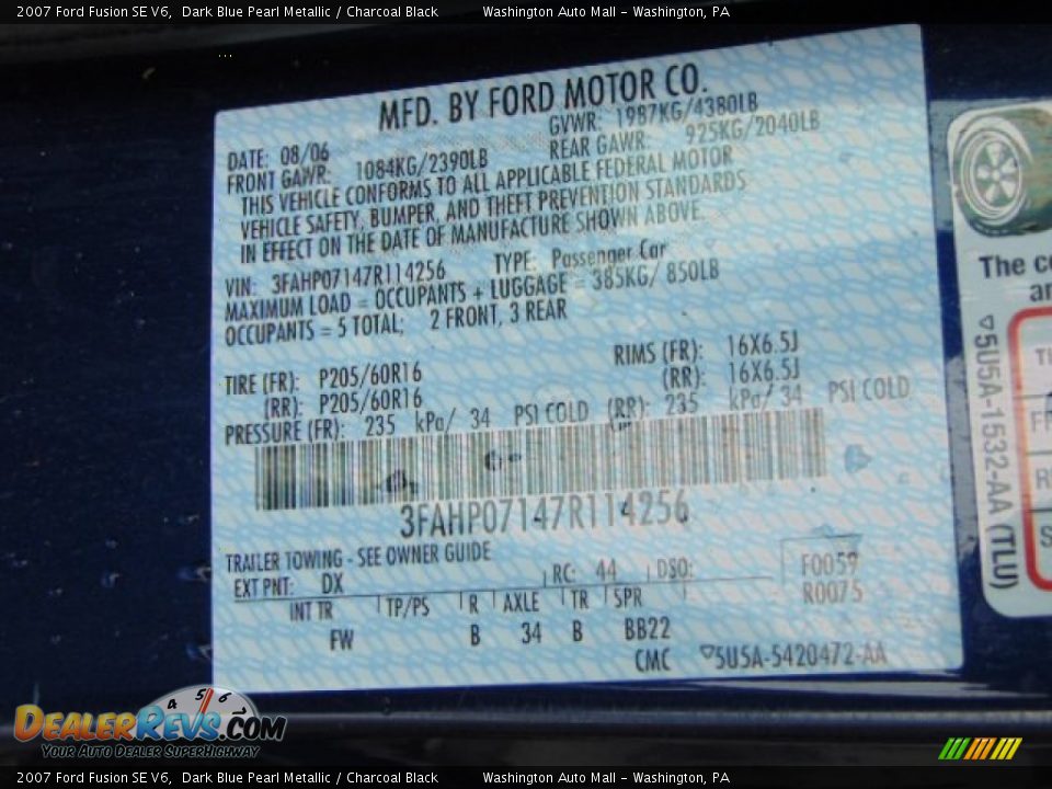 2007 Ford Fusion SE V6 Dark Blue Pearl Metallic / Charcoal Black Photo #19