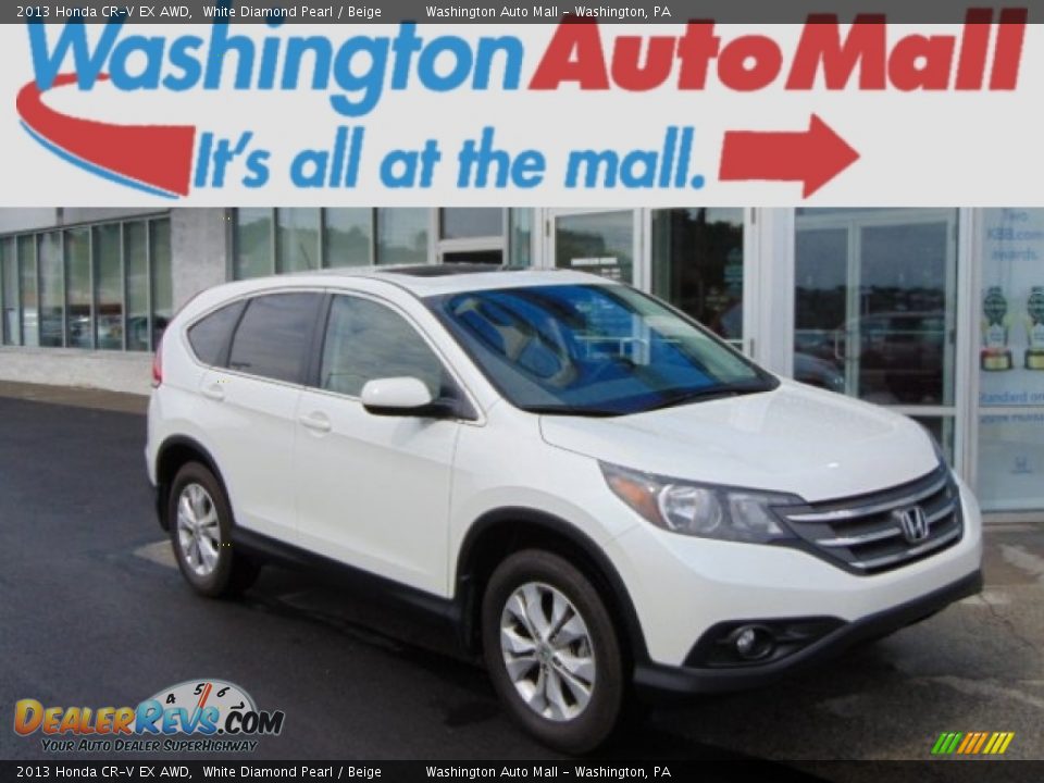 2013 Honda CR-V EX AWD White Diamond Pearl / Beige Photo #1