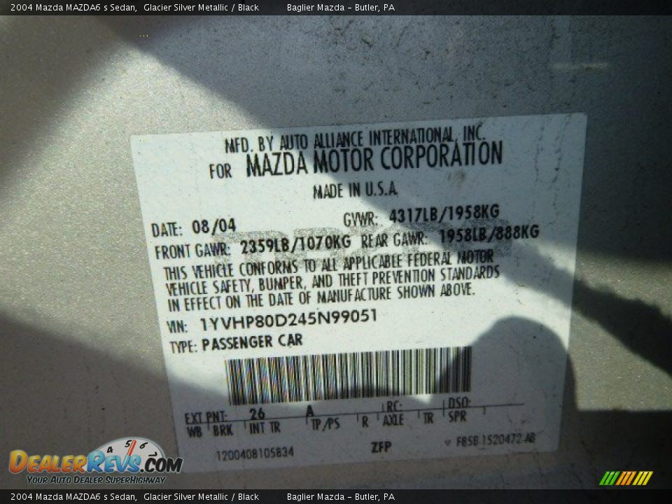 2004 Mazda MAZDA6 s Sedan Glacier Silver Metallic / Black Photo #15