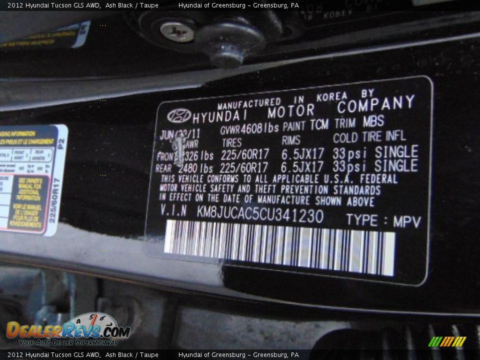 2012 Hyundai Tucson GLS AWD Ash Black / Taupe Photo #24
