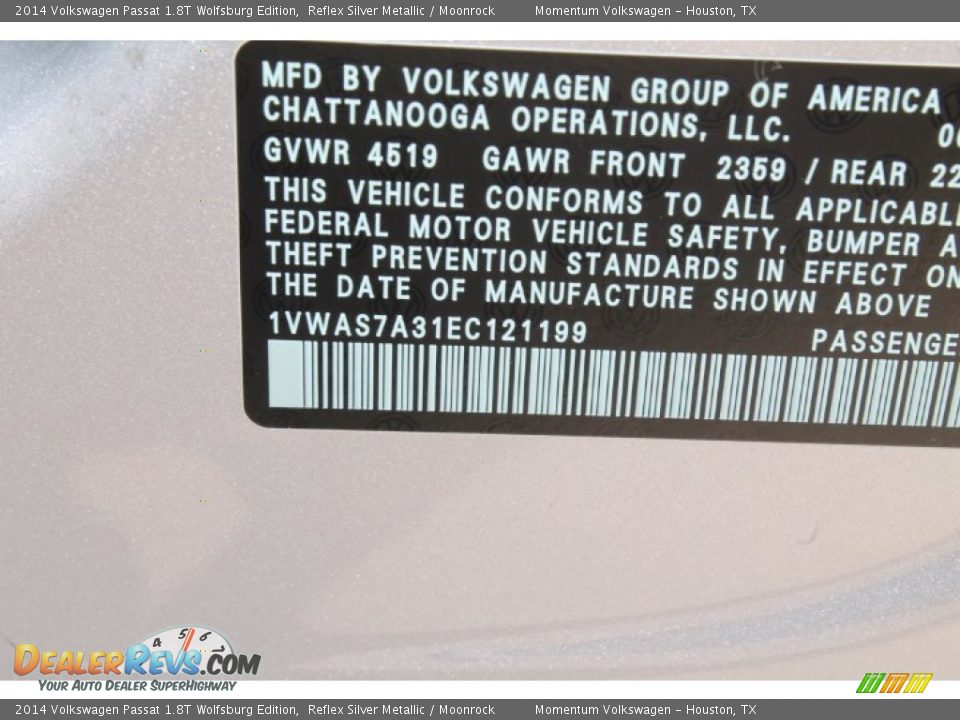 2014 Volkswagen Passat 1.8T Wolfsburg Edition Reflex Silver Metallic / Moonrock Photo #26