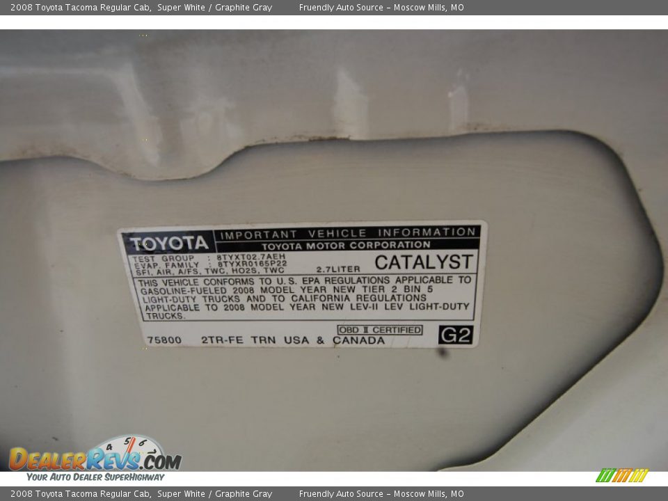 2008 Toyota Tacoma Regular Cab Super White / Graphite Gray Photo #27