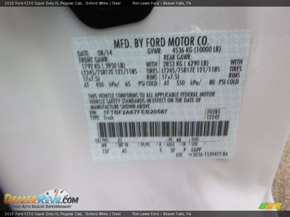2015 Ford F250 Super Duty XL Regular Cab Oxford White / Steel Photo #20