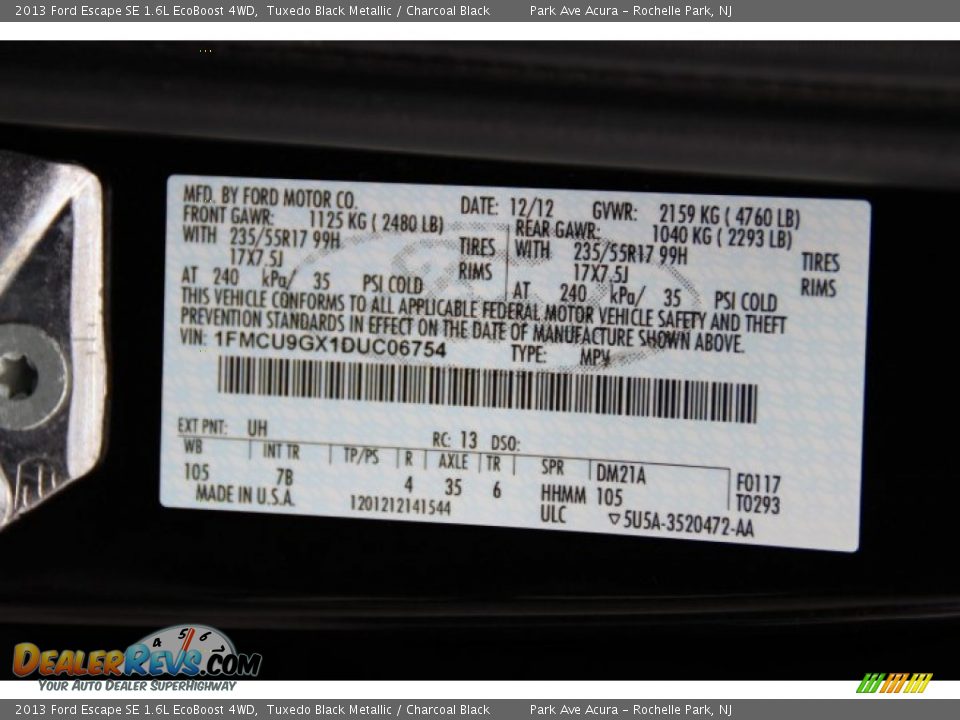 2013 Ford Escape SE 1.6L EcoBoost 4WD Tuxedo Black Metallic / Charcoal Black Photo #32