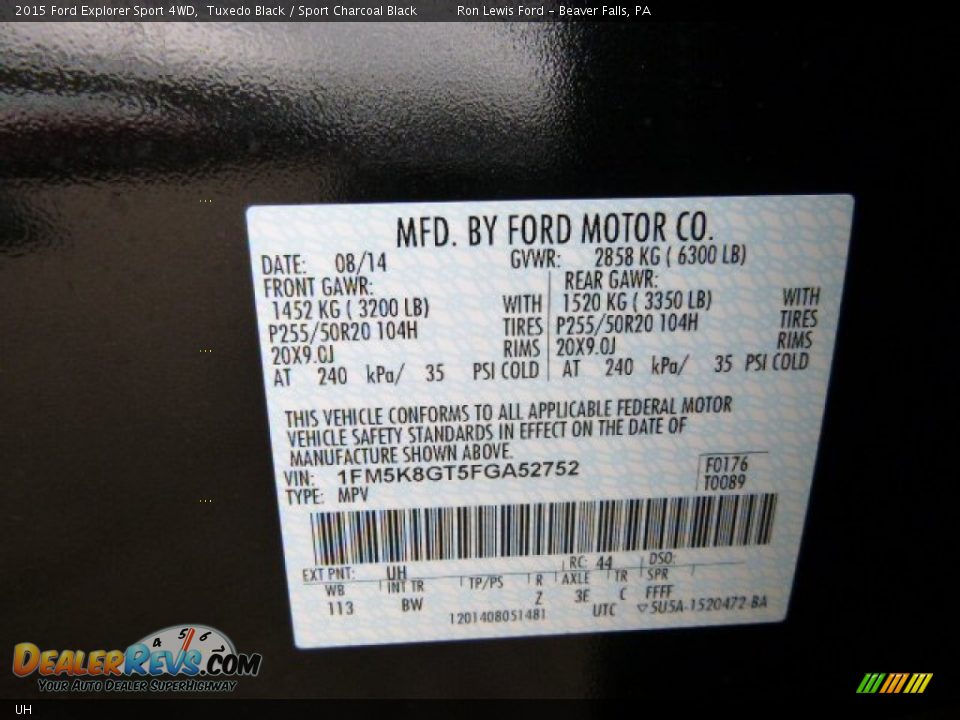 Ford Color Code UH Tuxedo Black