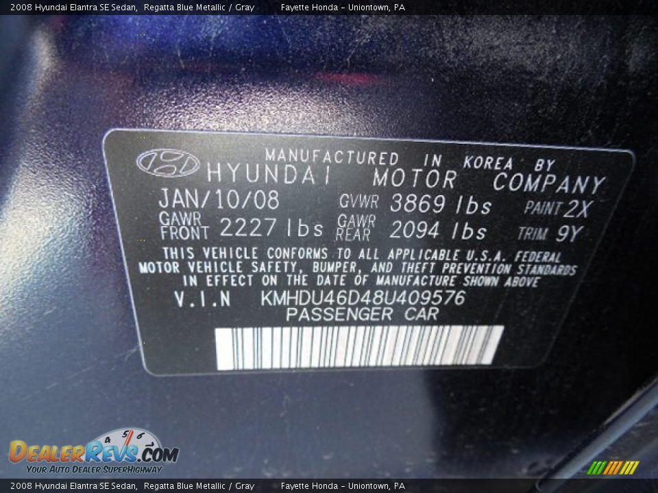 2008 Hyundai Elantra SE Sedan Regatta Blue Metallic / Gray Photo #9