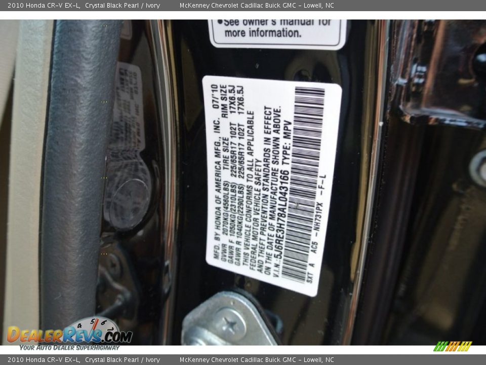 2010 Honda CR-V EX-L Crystal Black Pearl / Ivory Photo #7