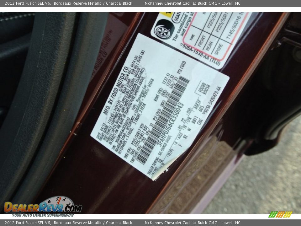 2012 Ford Fusion SEL V6 Bordeaux Reserve Metallic / Charcoal Black Photo #8