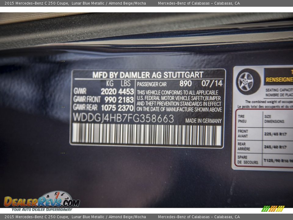 2015 Mercedes-Benz C 250 Coupe Lunar Blue Metallic / Almond Beige/Mocha Photo #7