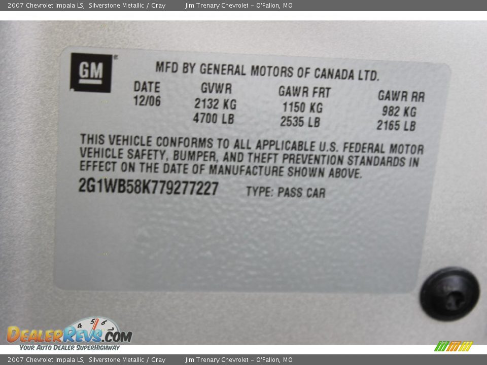 2007 Chevrolet Impala LS Silverstone Metallic / Gray Photo #17