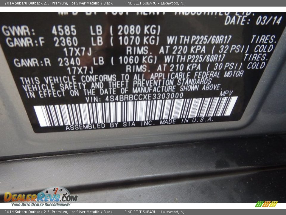 2014 Subaru Outback 2.5i Premium Ice Silver Metallic / Black Photo #27