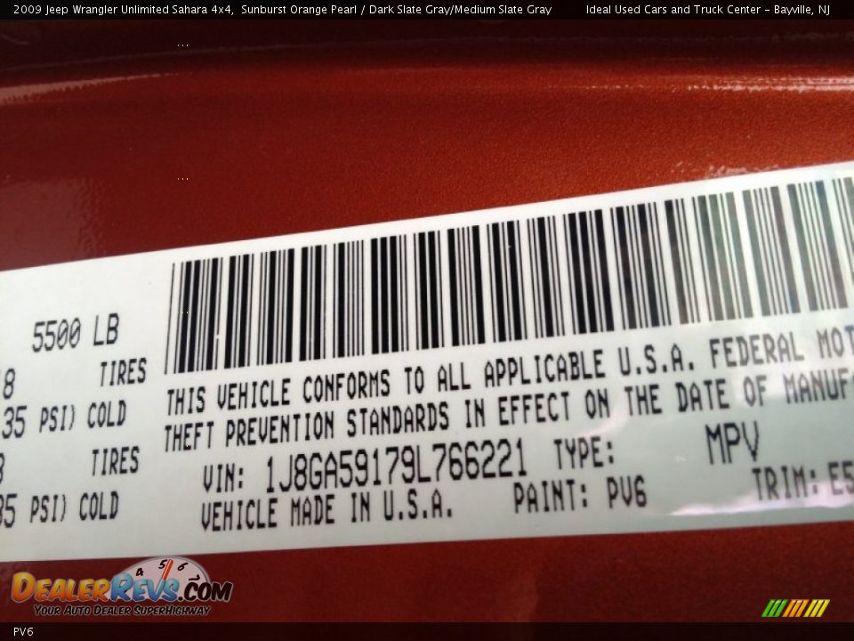 Jeep Color Code PV6 Sunburst Orange Pearl