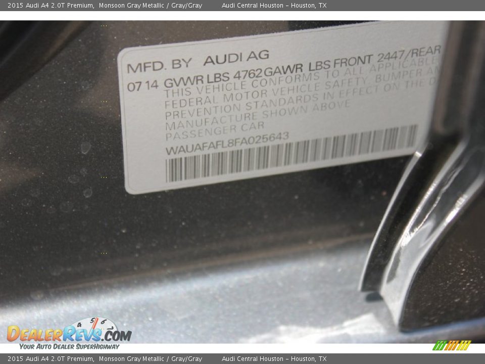 2015 Audi A4 2.0T Premium Monsoon Gray Metallic / Gray/Gray Photo #28