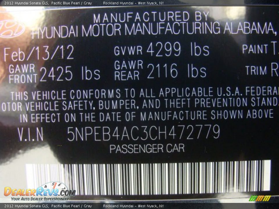 2012 Hyundai Sonata GLS Pacific Blue Pearl / Gray Photo #30