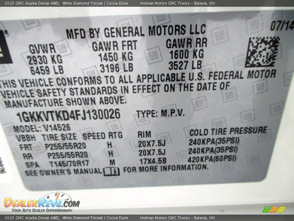 2015 GMC Acadia Denali AWD White Diamond Tricoat / Cocoa Dune Photo #5