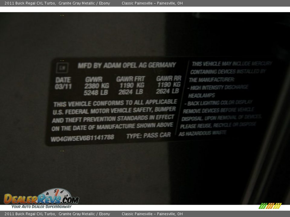 2011 Buick Regal CXL Turbo Granite Gray Metallic / Ebony Photo #16
