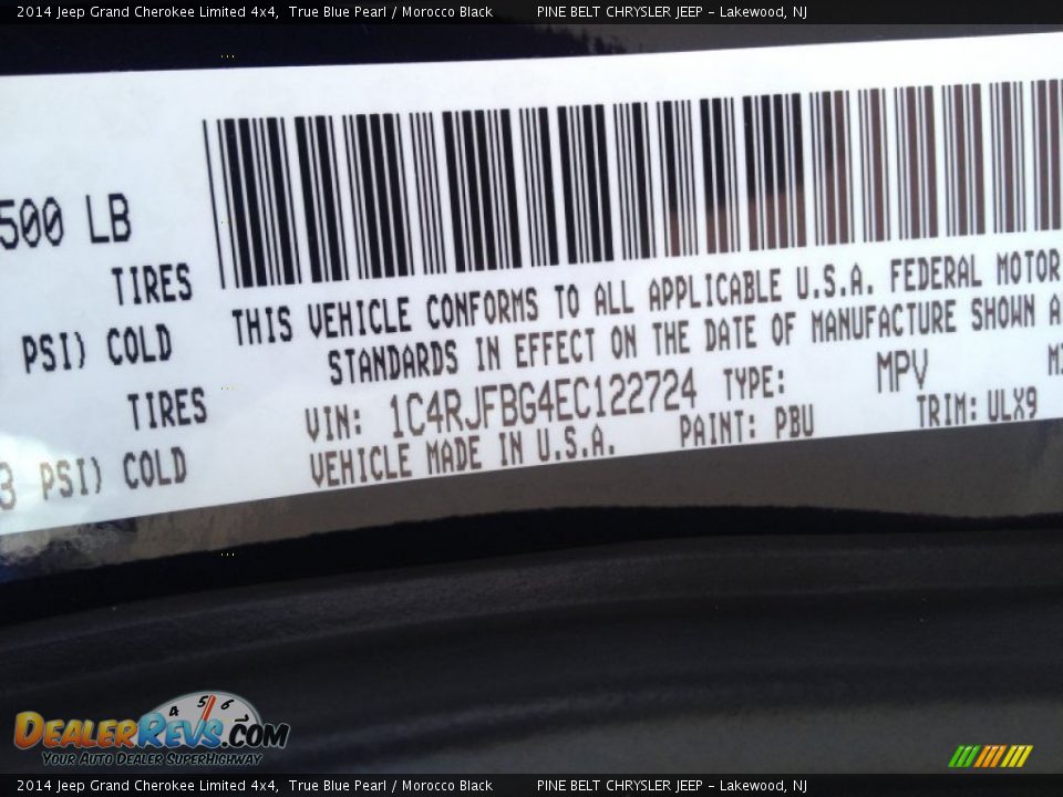 2014 Jeep Grand Cherokee Limited 4x4 True Blue Pearl / Morocco Black Photo #18