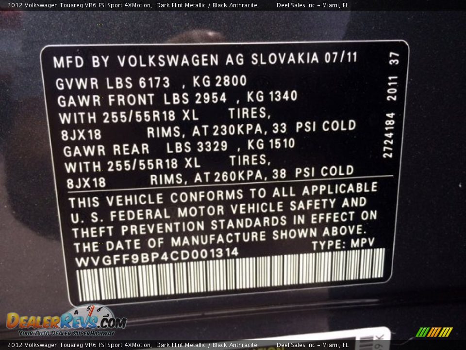 2012 Volkswagen Touareg VR6 FSI Sport 4XMotion Dark Flint Metallic / Black Anthracite Photo #15