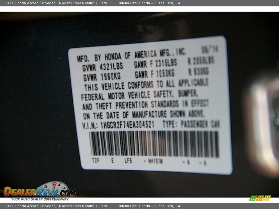 2014 Honda Accord EX Sedan Modern Steel Metallic / Black Photo #21