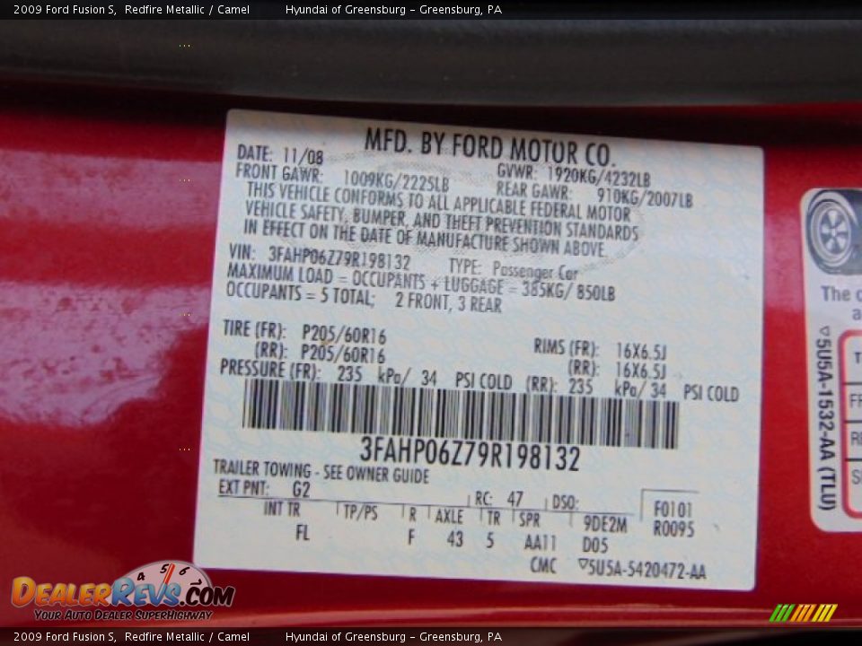 2009 Ford Fusion S Redfire Metallic / Camel Photo #24