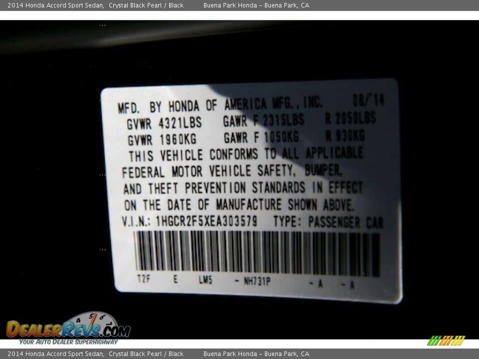 2014 Honda Accord Sport Sedan Crystal Black Pearl / Black Photo #20