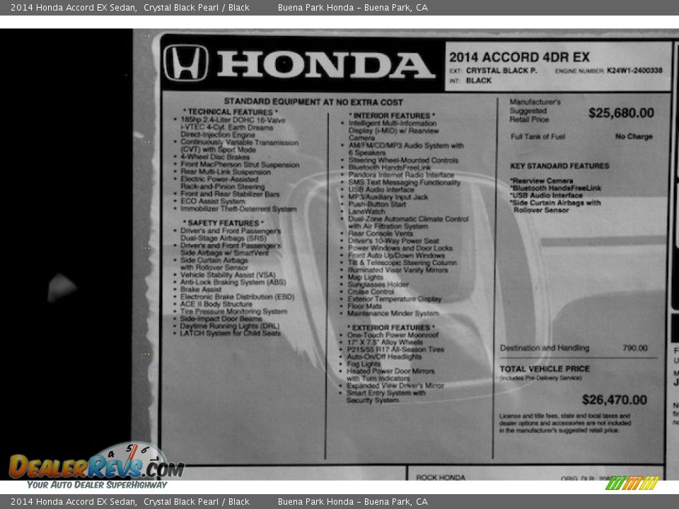 2014 Honda Accord EX Sedan Crystal Black Pearl / Black Photo #19