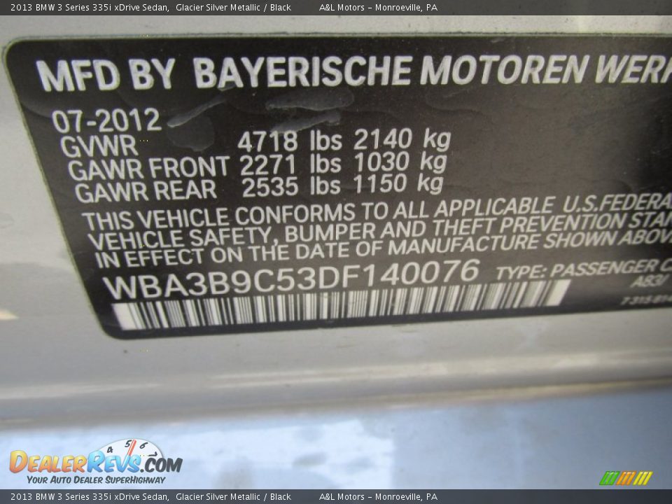 2013 BMW 3 Series 335i xDrive Sedan Glacier Silver Metallic / Black Photo #19