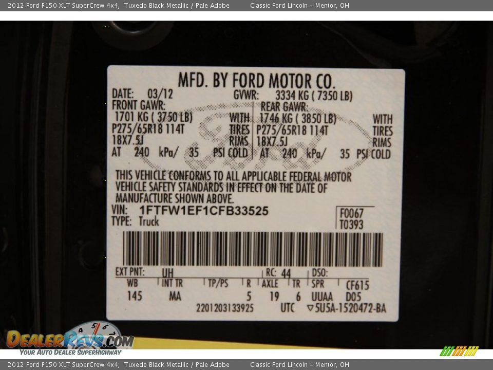 2012 Ford F150 XLT SuperCrew 4x4 Tuxedo Black Metallic / Pale Adobe Photo #17
