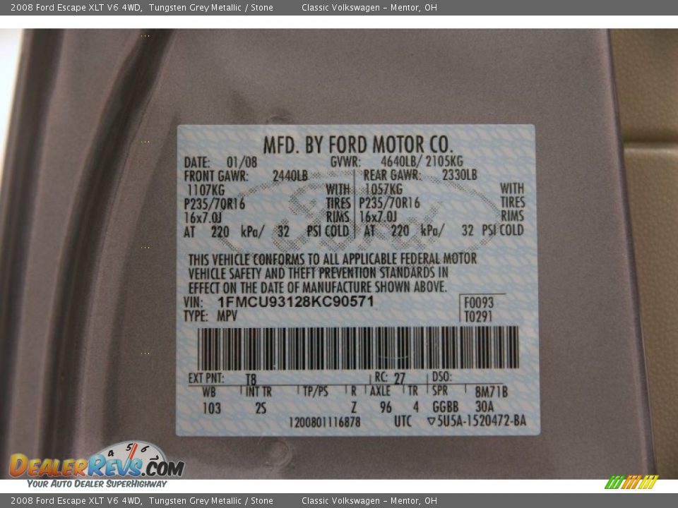 2008 Ford Escape XLT V6 4WD Tungsten Grey Metallic / Stone Photo #17