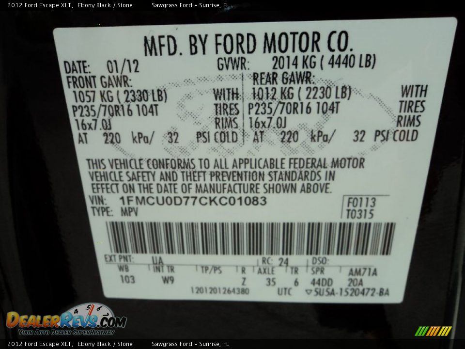 2012 Ford Escape XLT Ebony Black / Stone Photo #33