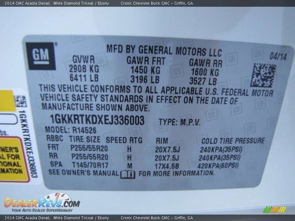 2014 GMC Acadia Denali White Diamond Tricoat / Ebony Photo #17