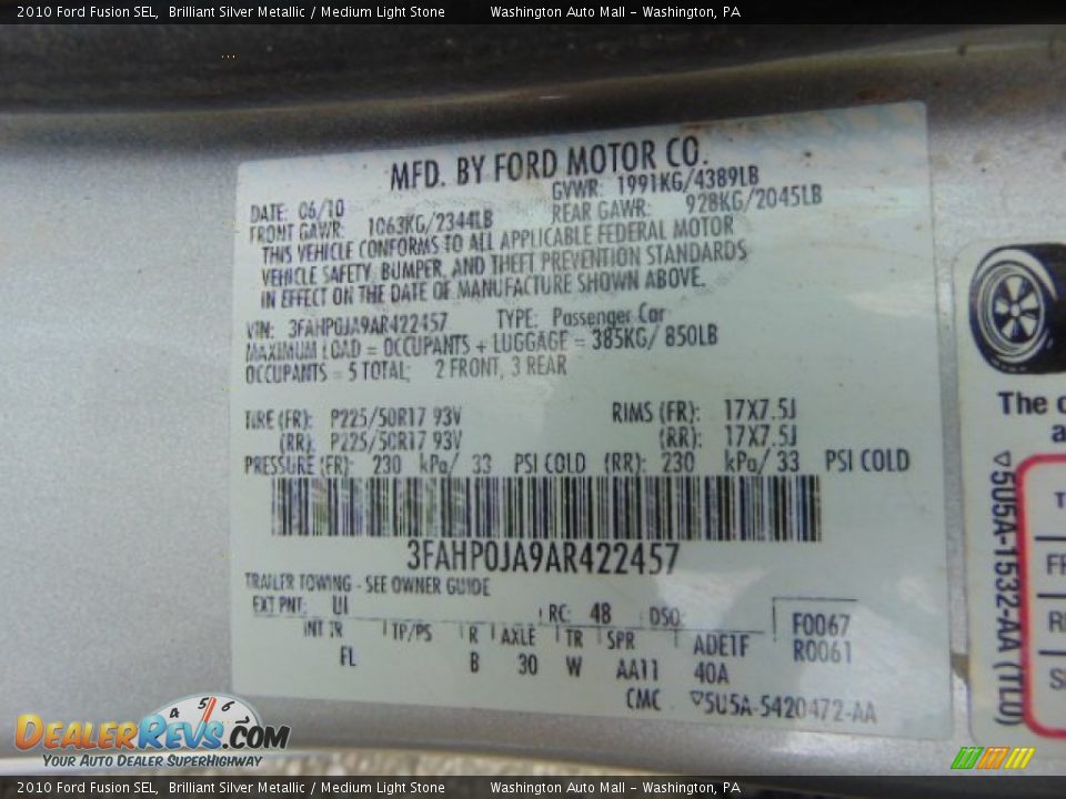 2010 Ford Fusion SEL Brilliant Silver Metallic / Medium Light Stone Photo #19